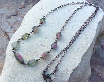 WATERMELON Tourmaline necklace, Tourmaline nugget necklace, gemstone jewelry, handmade by AngryHairJewelry, artisan made