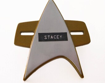 Personalized Star Trek Voyager/DS9 Insignia Badge Pin - Recycled Play Stands