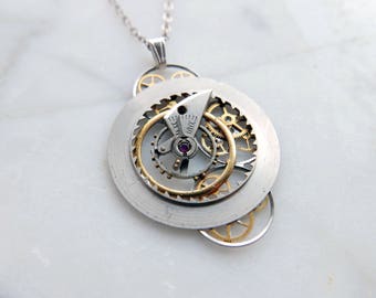 Watch Parts Pendant "Ormitron" Cosmic Alien Delicate Beautiful Mechanical Gear Sculpture Necklace Industrial Steampunk Art Mechanical Mind
