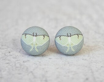 Luna Moth Fabric Button Earrings