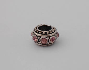 Bead spacer European bracelet Charm 11mm pale pink rhinestones