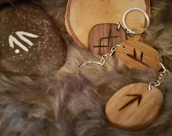 Viking Rune keyrings in Oak or Walnut