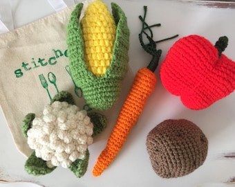 Crochet Food, Crochet Vegetable Play Set, Play Food, Crochet Veggies, Crochet Food Toy