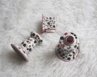 Vintage Pair of Italian Hand Painted Ceramic Candle Holders – Ceramic Candle Holder – Flower Design - Italian Pottery by E. Di Costanzo