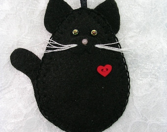 Cat Ornament, Black Cat Ornament, Felt Cat Ornament