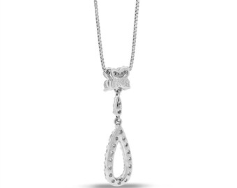 0.37 Ct. Natural Diamond Pear Tear Drop Flower Pendant in Solid 14k White Gold