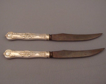 Antique TIFFANY & CO Sterling Silver Electroplated Set of Two Steak KNIVES