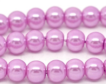 6mm Mauve Violet Glass Pearl Imitation Round Beads - 32 inch strand