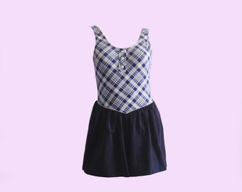 90s Deadstock Blue Plaid Swim Skort