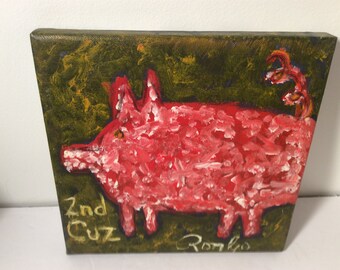 RonGo Origianl Art - Outsider Art Folk Art pig