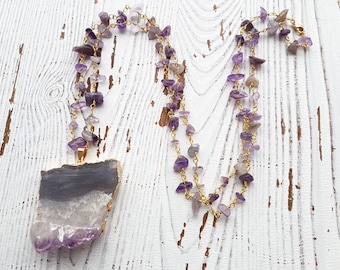 raw amethyst necklace, amethyst necklace, february birthstone necklace, crystal necklace, chunky amethyst necklace