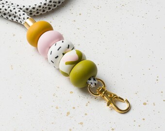 Teacher lanyard, Lanyard with ID holder, Necklace lanyard, Beaded lanyard, Badge holder, Key lanyard, Clay accessory, Keychain lanyard