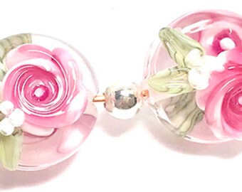 First Bloom, handmade lampwork beads, pair