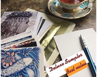 Deluxe Postcards Sampler/ notes/correspondence/ Ephemera/ thank you/paperie/ Writing/Art/Fashion/Illustration