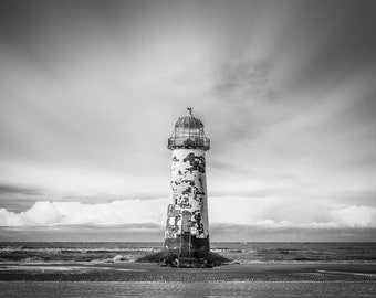 Sailors Saviour. Lighthouse North Wales. Black and White Photography Print.