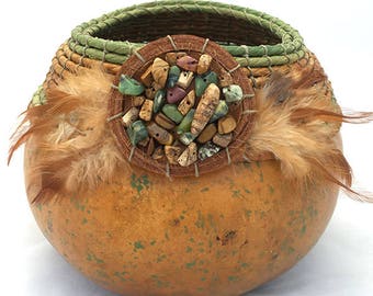 Brown/Green Gourd Bowl -Item 818 by Susan Ashley
