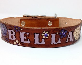 Custom Leather Collar - Girl Dog Collars - Flower Collars