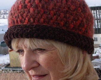 Brown and orange women's winter hat, original women's winter head fashions, cute winter hat, Bohemian winter accessories, orange crochet hat