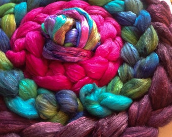 Hand Dyed roving set 7 ozs Grab Bag merino/polwarthand mulberry silk