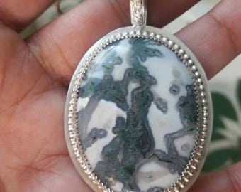 Sterling silver and Green Moss Agate Pendant