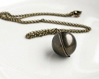 Antique Brass Ball Locket Necklace