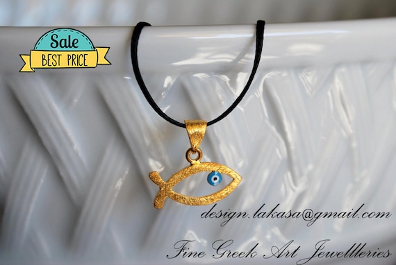 SALE fish enamel eye necklace sterling silver gold jewelry best gifts ideas for her birthday mother newborn baby girl children baptism OFFER