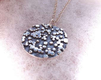 Pendant, lockets, chain included, texture, stars, bubbles, fused, constellation, circle, 925 sterling silver