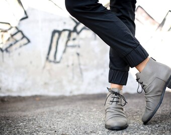 SALE, Leather Boots, Lace Up Boots, Ankle Boots, Gray Booties, Ankle Booties, Handmade Boots, Slouch Boots, Riding Boots, Gia