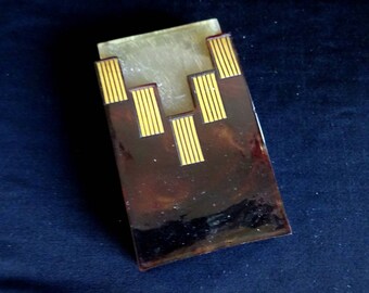 Vintage Vesta Match Case, Antique Holder, Faux Tortoise Shell, , Art Deco, French 1920's Tobacciana Box Gold Leaf Birthday Gift Anniversary