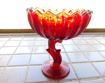 Sale Vintage Tall Footed Compote in Flash Red Footed Dish by Indiana Glass Co., candy dish, serving dish