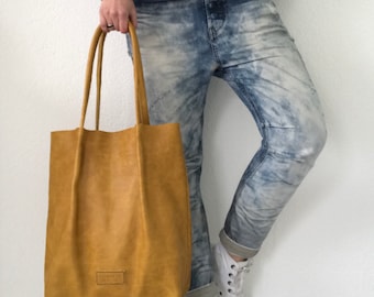 20% OFF ••• Yellow leather tote bag