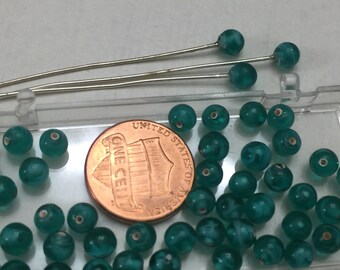 VB238 Vintage teal swirled ONE hole glass bead 4mm 50 pc jewelry making novelties