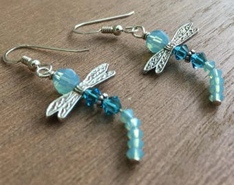 Blue Crystal Dragonfly Earrings