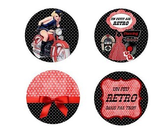 16mm, 4 "retro" cabochons