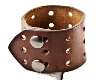 Brown Leather Bracelet Plain Simple Wrist Cuff Retro