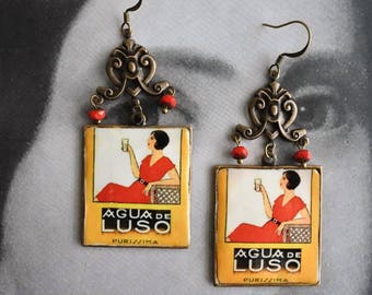 Earrings Art Deco Art Nouveau Chandelier Portugal Agua de Luso Purissima Czech glass beads