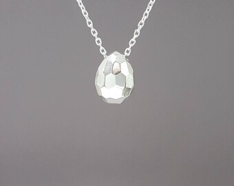 Solid Sterling Silver dragon egg necklace - Dragon egg pendant - Game of Thrones Jewelry - Solid geometric pendant - Briolette necklace