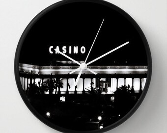 Casino Clock, Black Clock, Black and White Clock, Man Cave Clock, Gambler Gift, Gambling Gift, Casino Decor, Man Cave Decor, Manly Gift