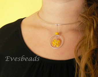 Choker, Silver choker, Choker necklace, Neck ring, Yellow necklace, Yellow choker, Silver necklace, Silver neckring, Yellow neckring, Short