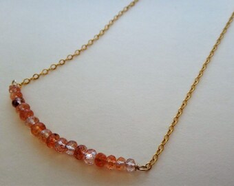 Orange gemstone necklace copper gemstone necklace orange and gold necklace sunstone necklace sunstone row necklace sunstone bar necklace