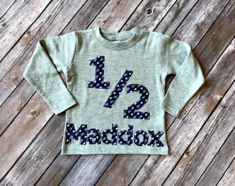 Boys Arrows 1/2 Birthday Number Onesie/Tee - Custom Size/Shirt Color/Sleeve Length, Boy Girl Age modern navy blue half party 6 months