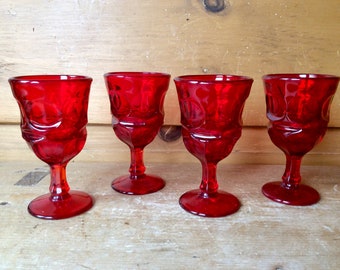 Vintage Fostoria Ruby Red Argus Wine Glasses Set if 4 Excellent