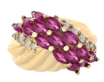 0.30 Carat Diamond & 1.50 Carat Ruby Ring 14K Yellow Gold