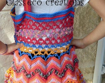 multicolored 6/8 years tunic made freeform crochet