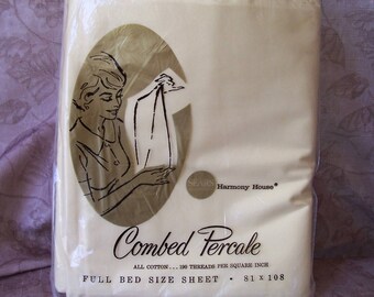 Vintage yellow percale full size sheet NIP. C8-677-1