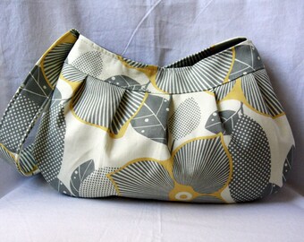 Pleated Bag: Mustard Yellow and Gray Buttercup Bag - Amy Butler Optic Blossom Purse