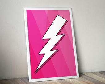 Lightning Bolt Print - Pink - Wall Art