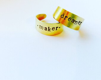 Raw Brass Hand Stamped DREAMER Ring