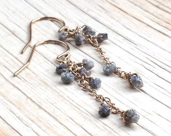 Raw Diamond Earrings - Diamond Dangle Earrings - April Birthstone - Rough Diamond - Minimalist Earrings, Diamond Jewelry - Gift For Her