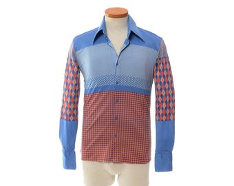 Vintage Authentic 70s NIK NIK Geometric Disco Shirt 1970s Rare Boogie Nights Nylon Saturday Fever Dance Pimp Mod Retro Shirt / mens S